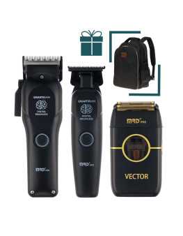Набор для стрижки волос Машинка и Триммер MRD PRO Smart Brain 3969ST черный + шейвер Vector + рюкзак Dewal в подарок