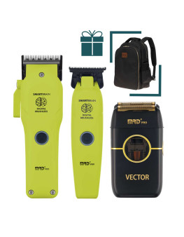 Набор для стрижки волос Машинка и Триммер MRD PRO Smart Brain 3969ST салатовый + шейвер Vector + рюкзак Dewal в подарок
