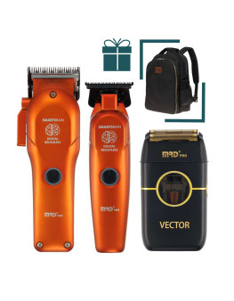Набор для стрижки волос Машинка и Триммер MRD PRO Smart Brain 3969ST оранжевый  + шейвер Vector + рюкзак Dewal в подарок