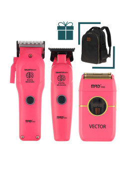 Набор для стрижки волос Машинка и Триммер MRD PRO Smart Brain 3969ST розовый + шейвер Vector + рюкзак Dewal в подарок
