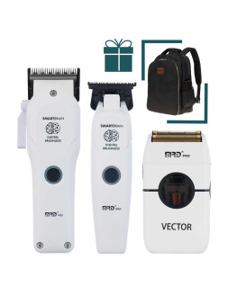 Набор для стрижки волос Машинка и Триммер MRD PRO Smart Brain 3969ST белый + шейвер Vector + рюкзак Dewal в подарок