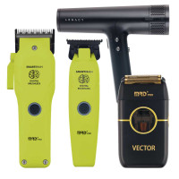 Набор для стрижки волос Машинка и Триммер MRD PRO Smart Brain 3969ST салатовый + шейвер Vector + фен Dewal Legacy