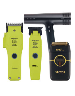 Набор для стрижки волос Машинка и Триммер MRD PRO Smart Brain 3969ST салатовый + шейвер Vector + фен Dewal Legacy