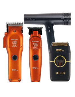 Набор для стрижки волос Машинка и Триммер MRD PRO Smart Brain 3969ST оранжевый  + шейвер Vector + фен Dewal Legacy