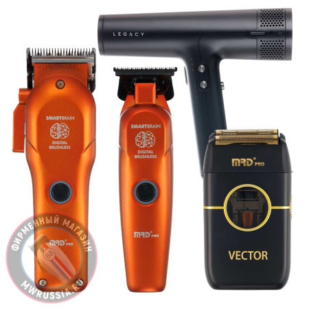 Набор для стрижки волос Машинка и Триммер MRD PRO Smart Brain 3969ST оранжевый  + шейвер Vector + фен Dewal Legacy