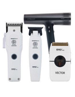 Набор для стрижки волос Машинка и Триммер MRD PRO Smart Brain 3969ST белый + шейвер Vector + фен Dewal Legacy