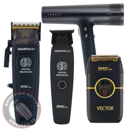 Набор для стрижки волос Машинка и Триммер MRD PRO Smart Brain 90-4 черный + шейвер Vector + фен Dewal Legacy