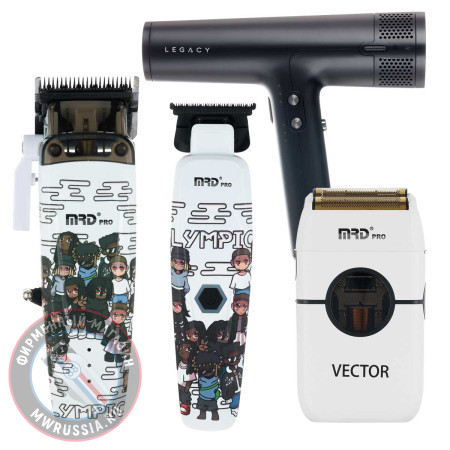 Набор для стрижки волос Машинка и Триммер MRD PRO Smart Brain 90-4 LE белый + шейвер Vector + фен Dewal Legacy