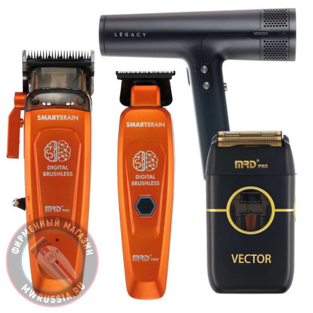 Набор для стрижки волос Машинка и Триммер MRD PRO Smart Brain 90-4 оранжевый + шейвер Vector + фен Dewal Legacy