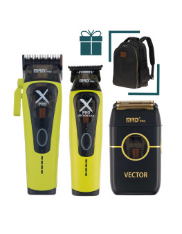 Набор для стрижки волос Машинка и Триммер MRD PRO Vector X-Pro салатовый + шейвер Vector + рюкзак Dewal в подарок