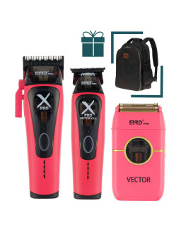 Набор для стрижки волос Машинка и Триммер MRD PRO Vector X-Pro розовый + шейвер Vector + рюкзак Dewal в подарок