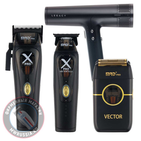 Набор для стрижки волос Машинка и Триммер MRD PRO Vector X-Pro черный + шейвер Vector + фен Dewal Legacy