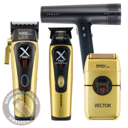 Набор для стрижки волос Машинка и Триммер MRD PRO Vector X-Pro золотой + шейвер Vector + фен Dewal Legacy