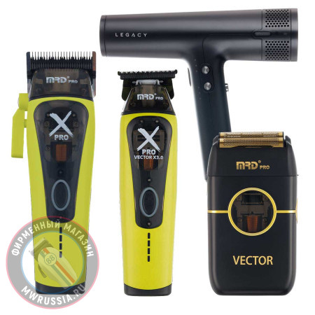 Набор для стрижки волос Машинка и Триммер MRD PRO Vector X-Pro салатовый + шейвер Vector + фен Dewal Legacy